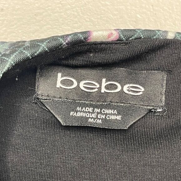 Bebe Dress Medium Black Multicolor Floral Grid Fit & Flare Sleeveless Party - Picture 9 of 15